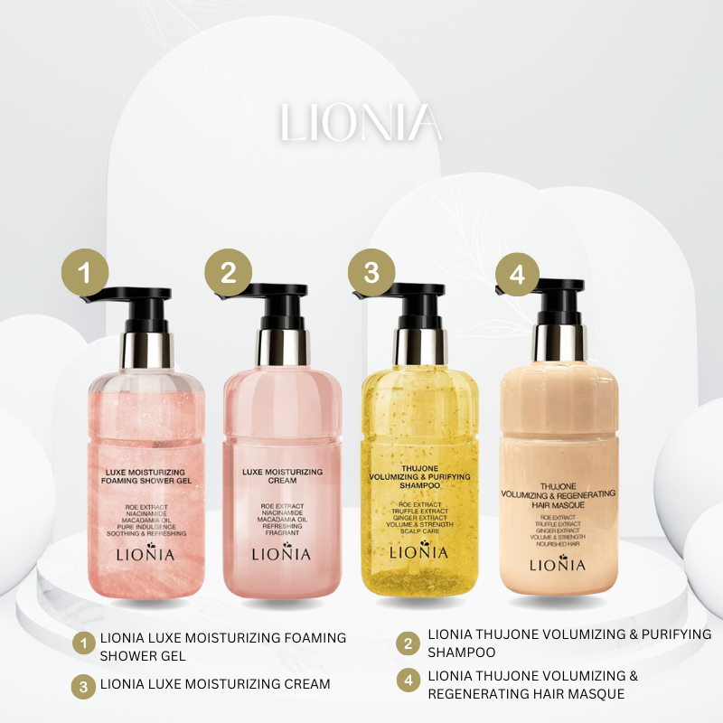 LIONIA SHAMPOO & CONDITIONER, SHOWER GEL & MOISTURIZING CREAM SET PRODUCT