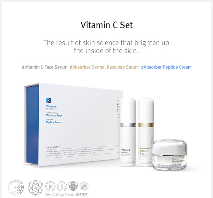 RENECELL Vitamin C Serum 30ml + Recovery Serum 30ml + Peptide Cream 50ml Set Pack