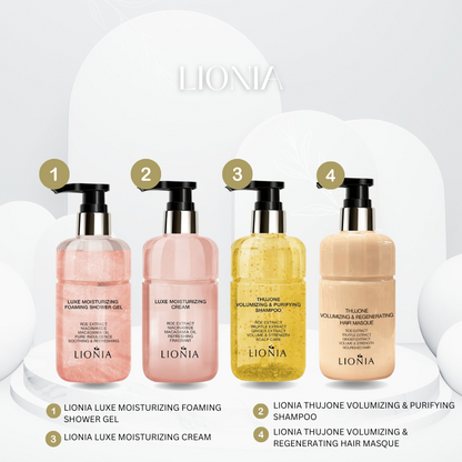 LIONIA SHAMPOO & CONDITIONER, SHOWER GEL & MOISTURIZING CREAM SET PRODUCT